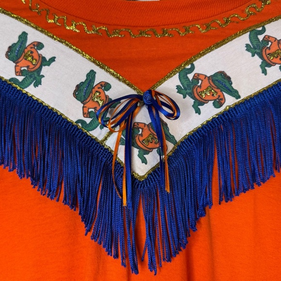 Vintage Handmade University of Florida Gators T-shirt Orange Fringe Size Large - Picture 2 of 5